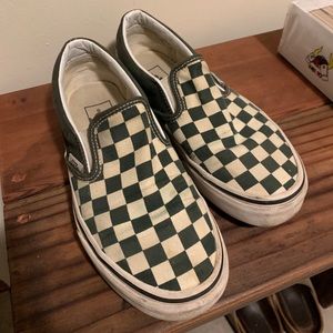 Vans forest green Checkered Slip Ons